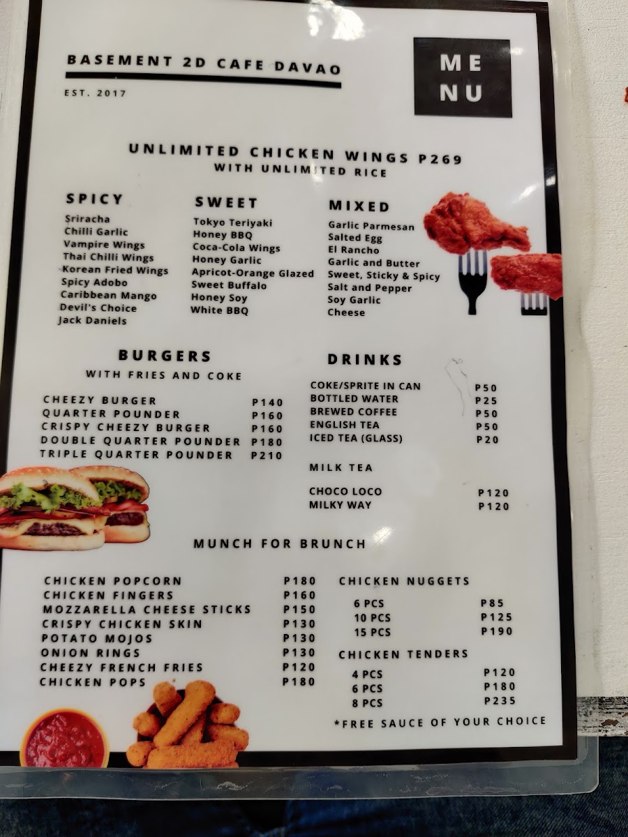 Basement Cafe & Bar menu board
