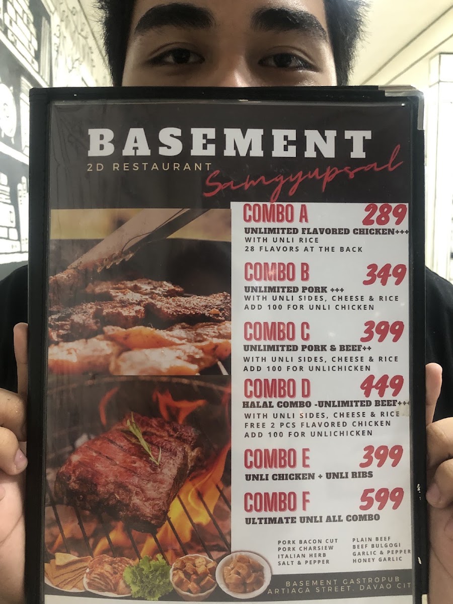 Basement Cafe & Bar menu board