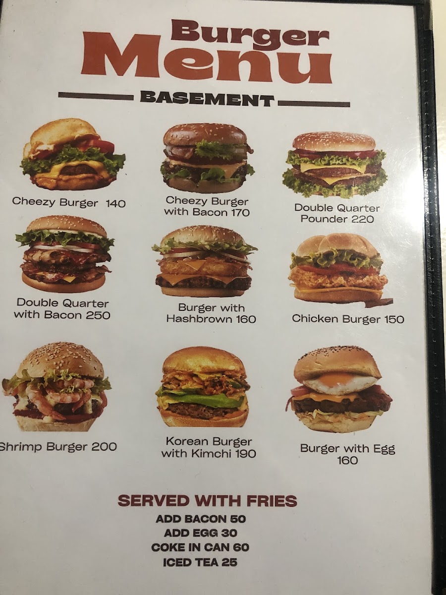 Basement Cafe & Bar menu board