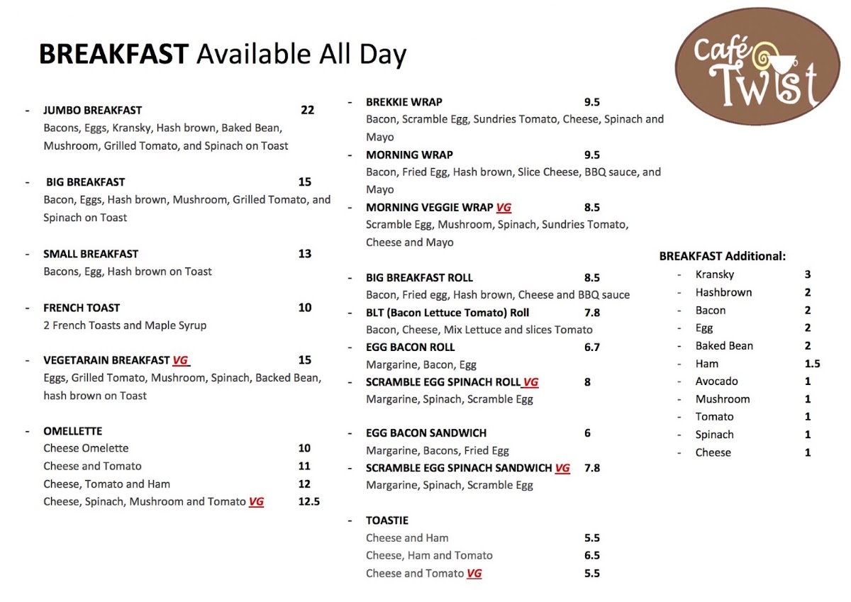 Cafe Twist menu board