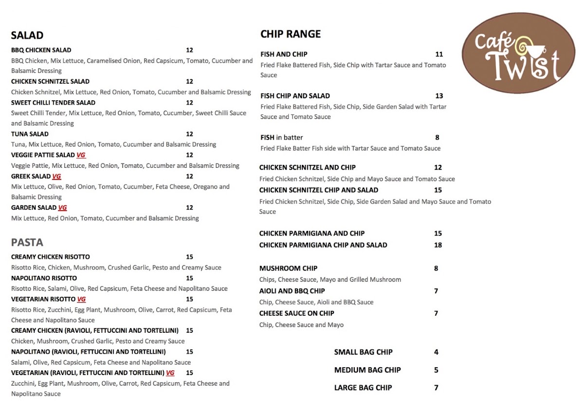 Cafe Twist menu board