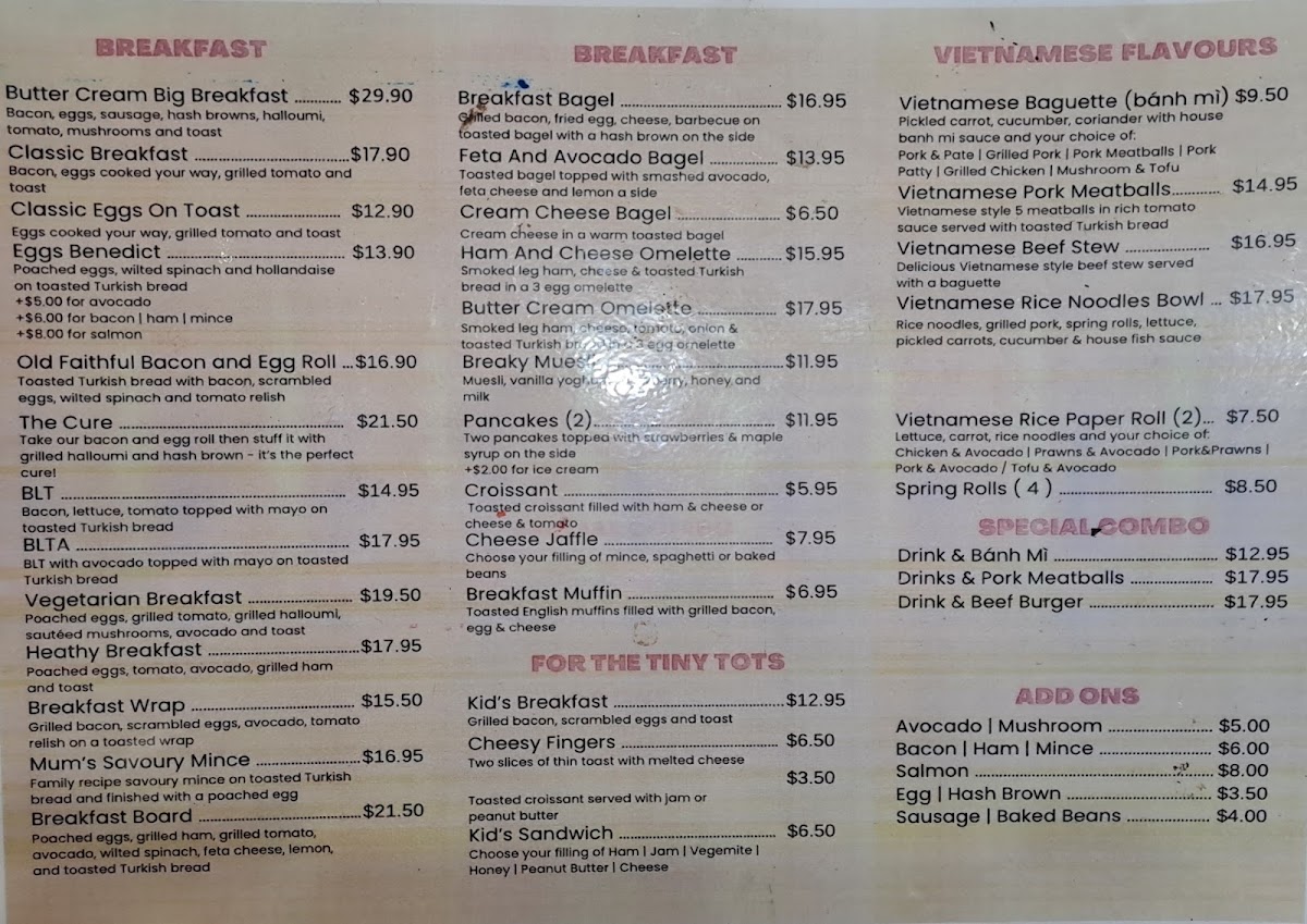 Butter Cream menu board
