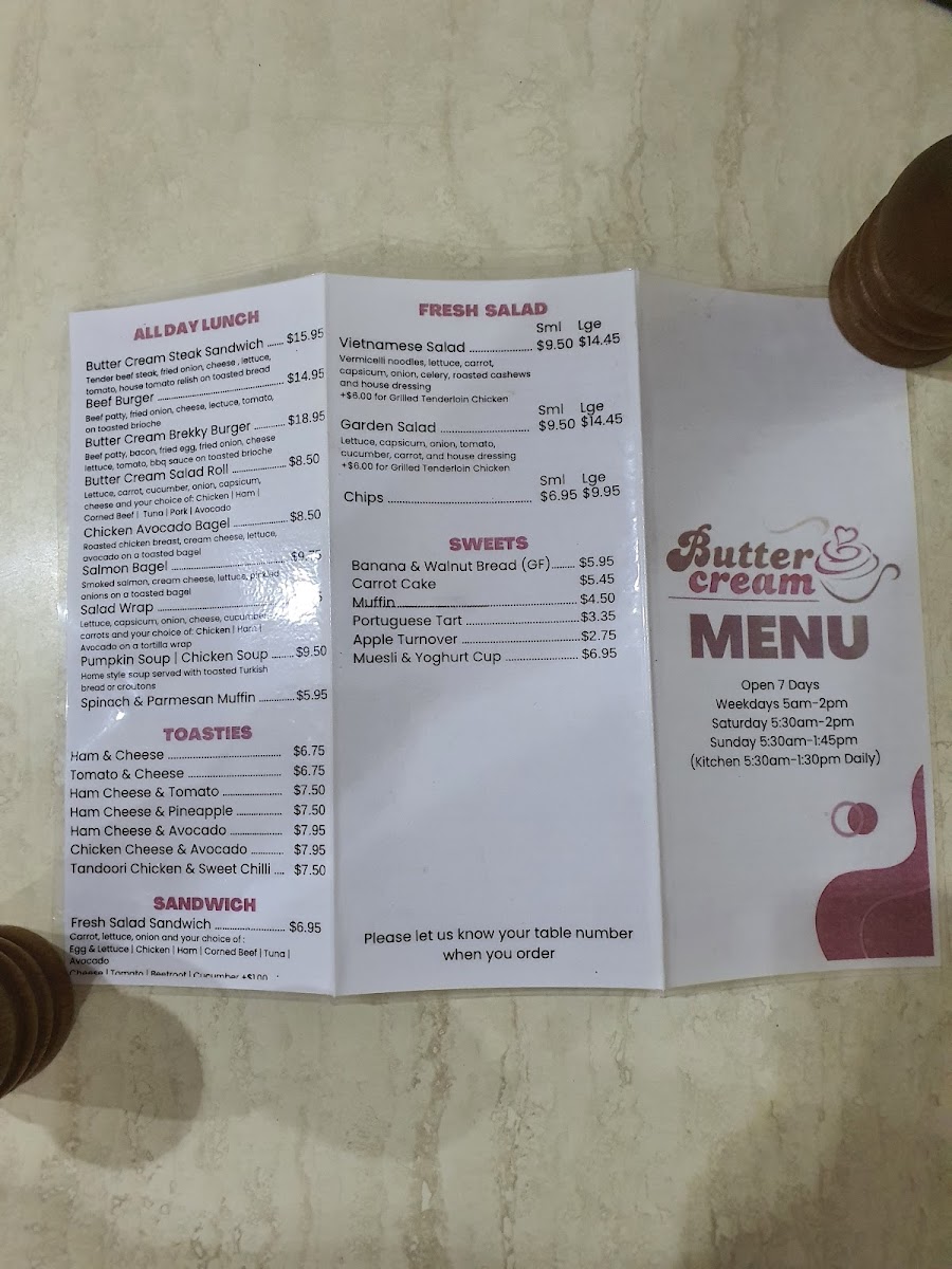 Butter Cream menu board