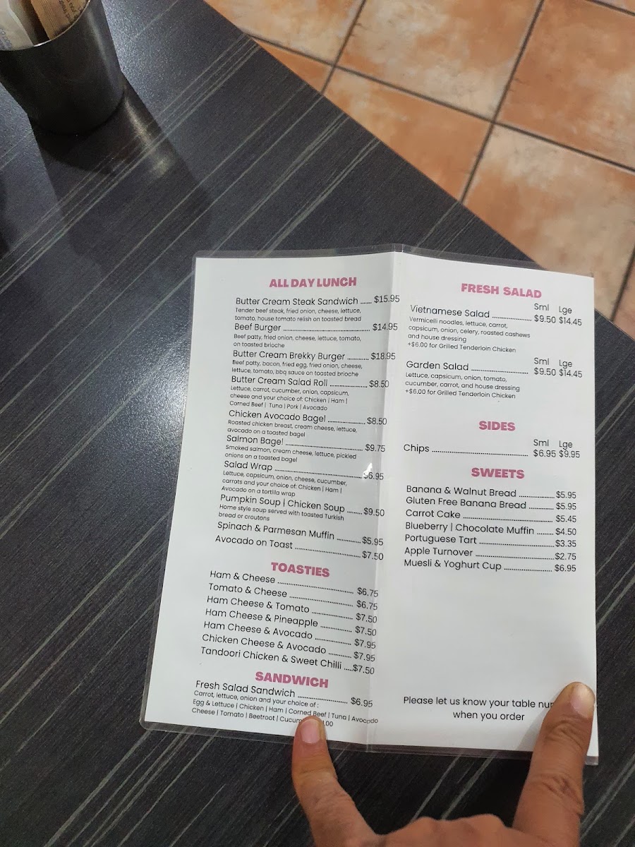 Butter Cream menu board