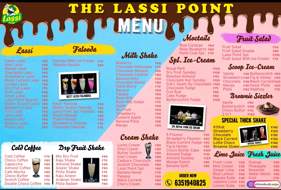 Friends Cafe & The Lassi Point menu board