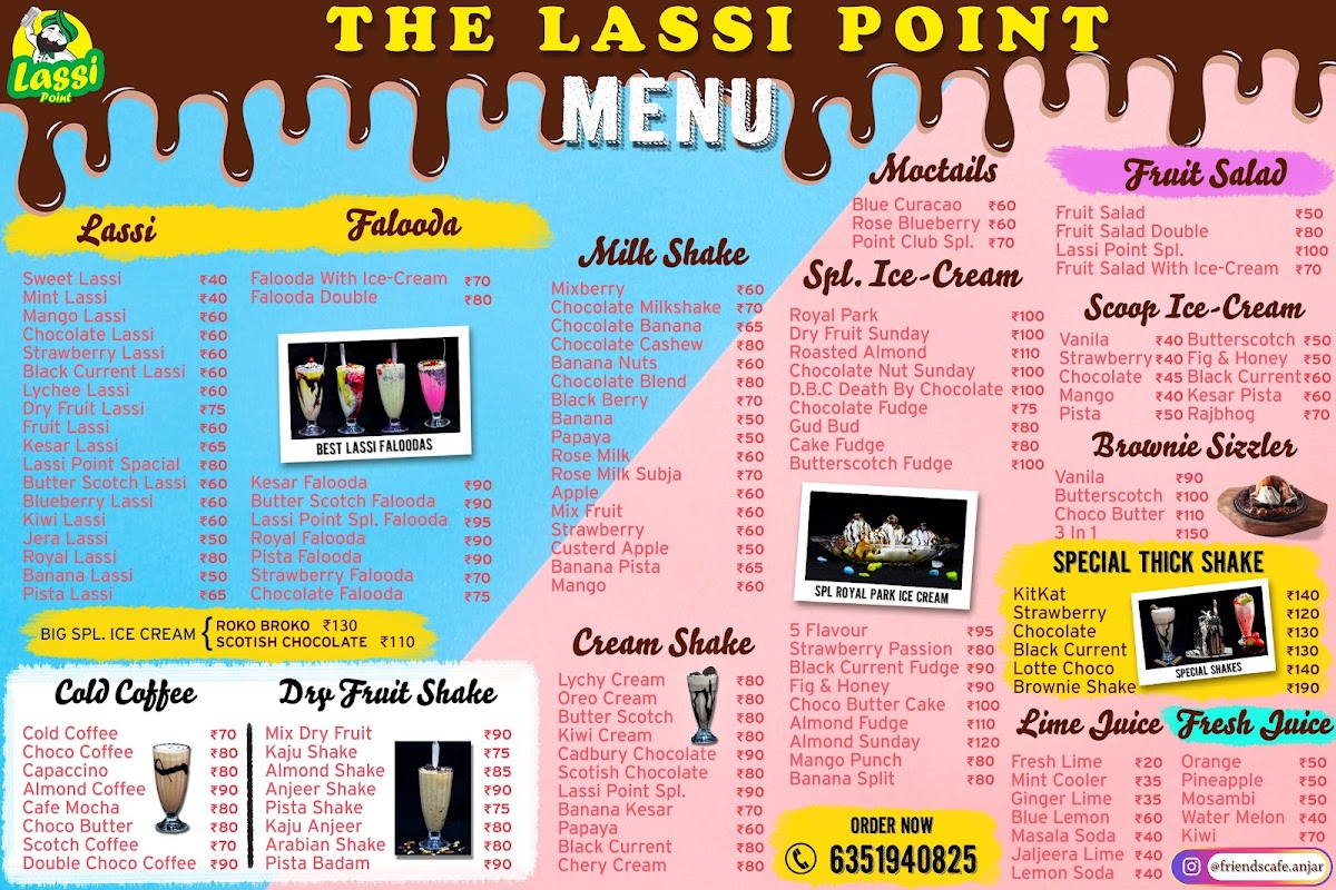 Friends Cafe & The Lassi Point menu board