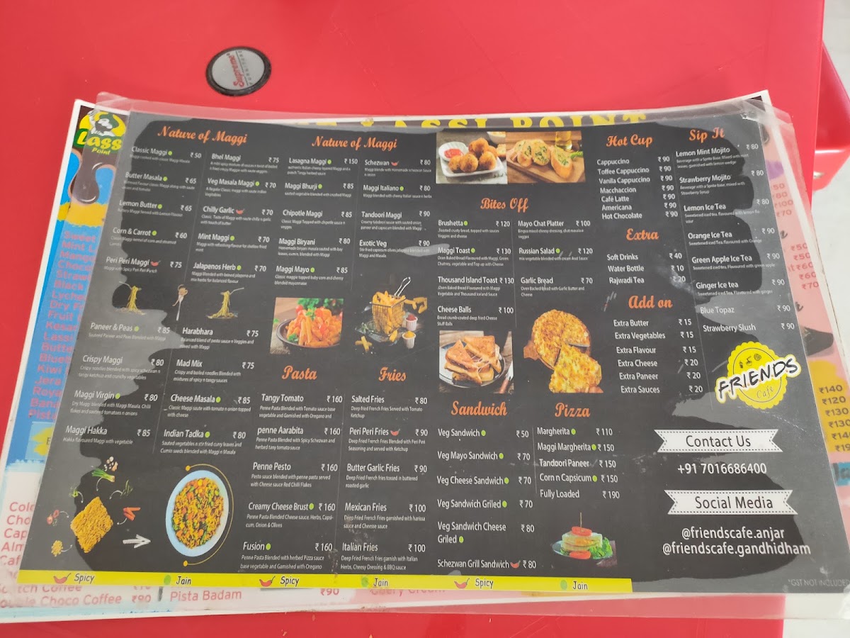 Friends Cafe & The Lassi Point menu board