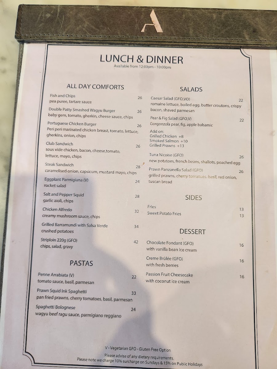 Artisaint Cafe menu board