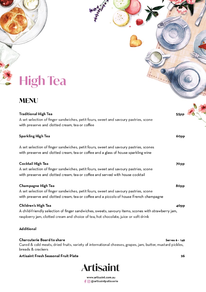 Artisaint Cafe menu board