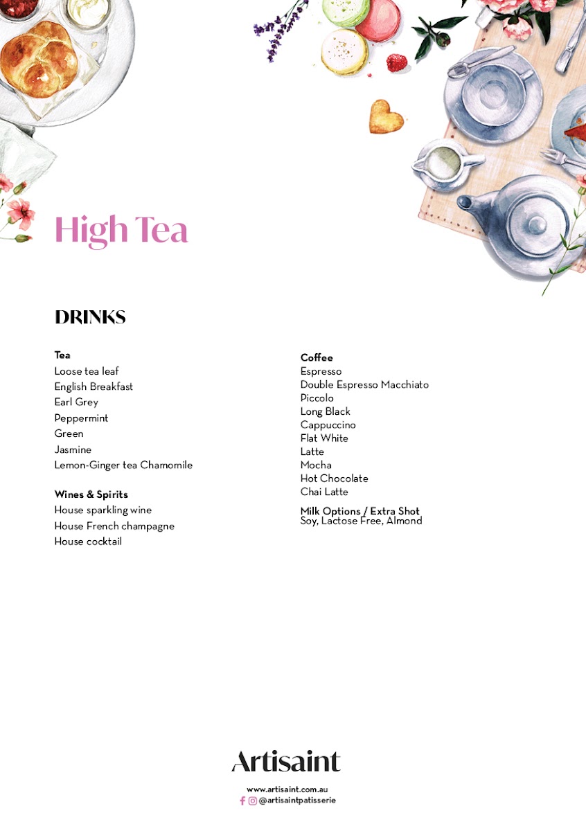 Artisaint Cafe menu board