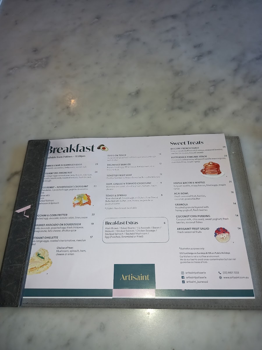 Artisaint Cafe menu board