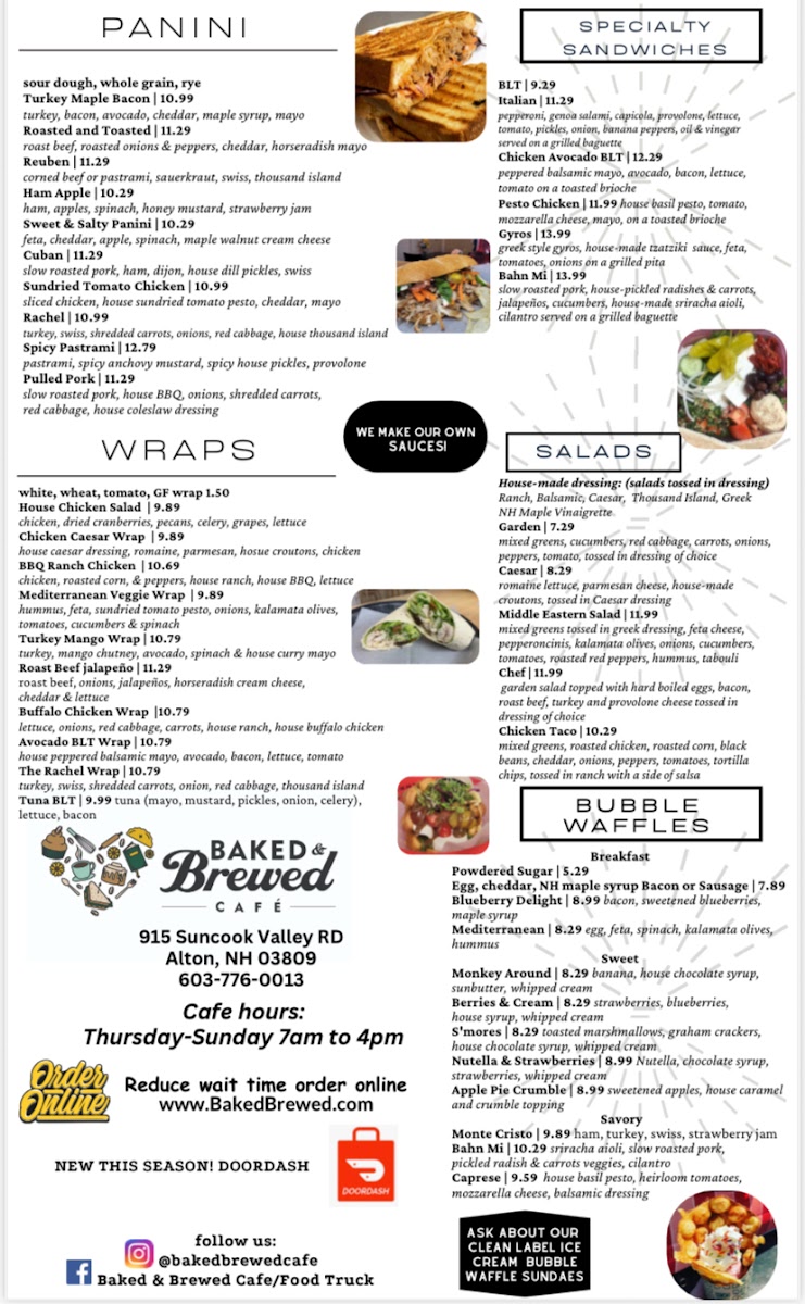 Baked & Brewed Cafe / Food Truck menu board
