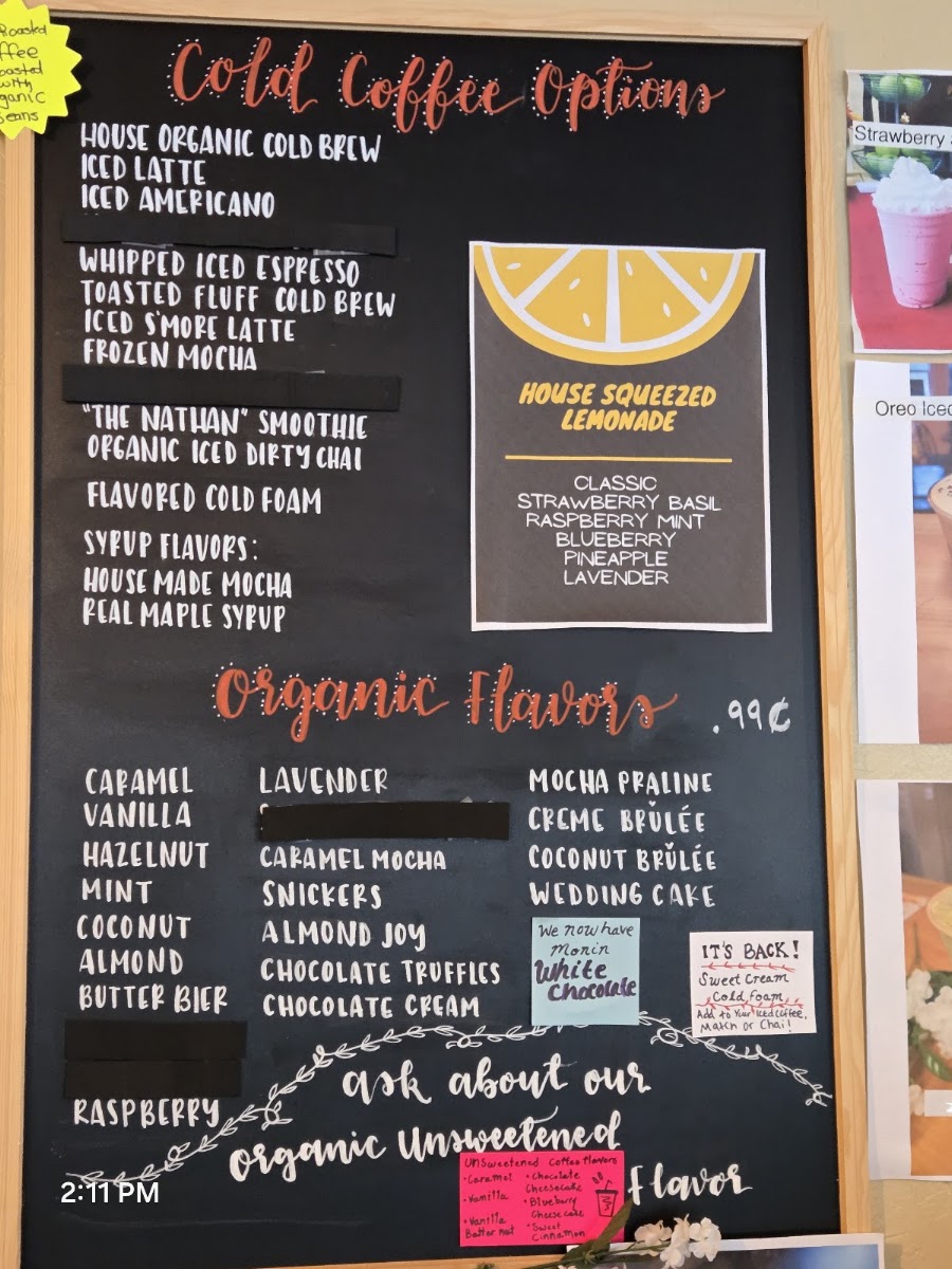 Baked & Brewed Cafe / Food Truck menu board