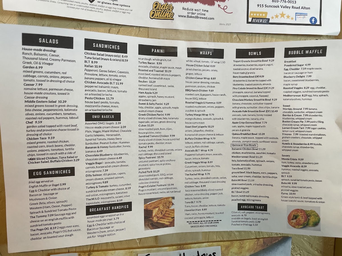 Baked & Brewed Cafe / Food Truck menu board