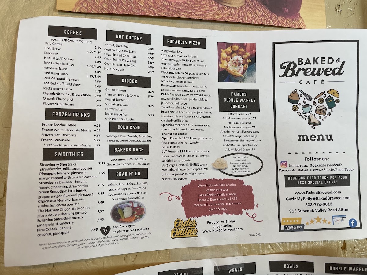 Baked & Brewed Cafe / Food Truck menu board
