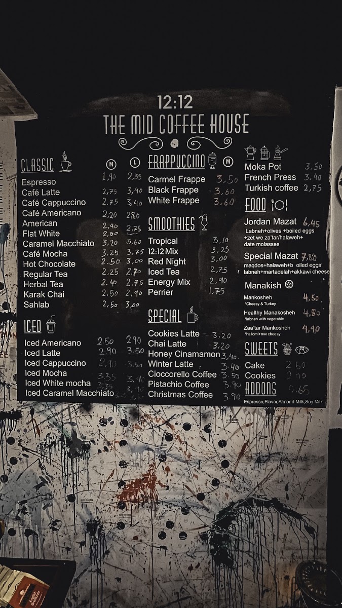 12:12 the mid coffeehouse menu board