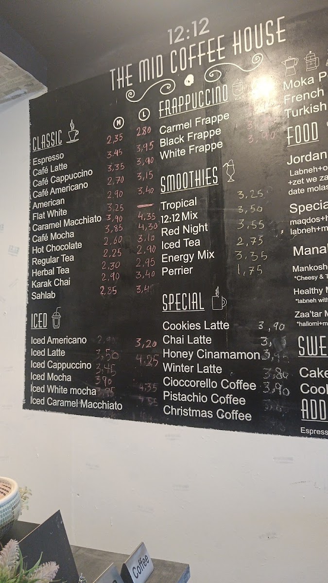 12:12 the mid coffeehouse menu board