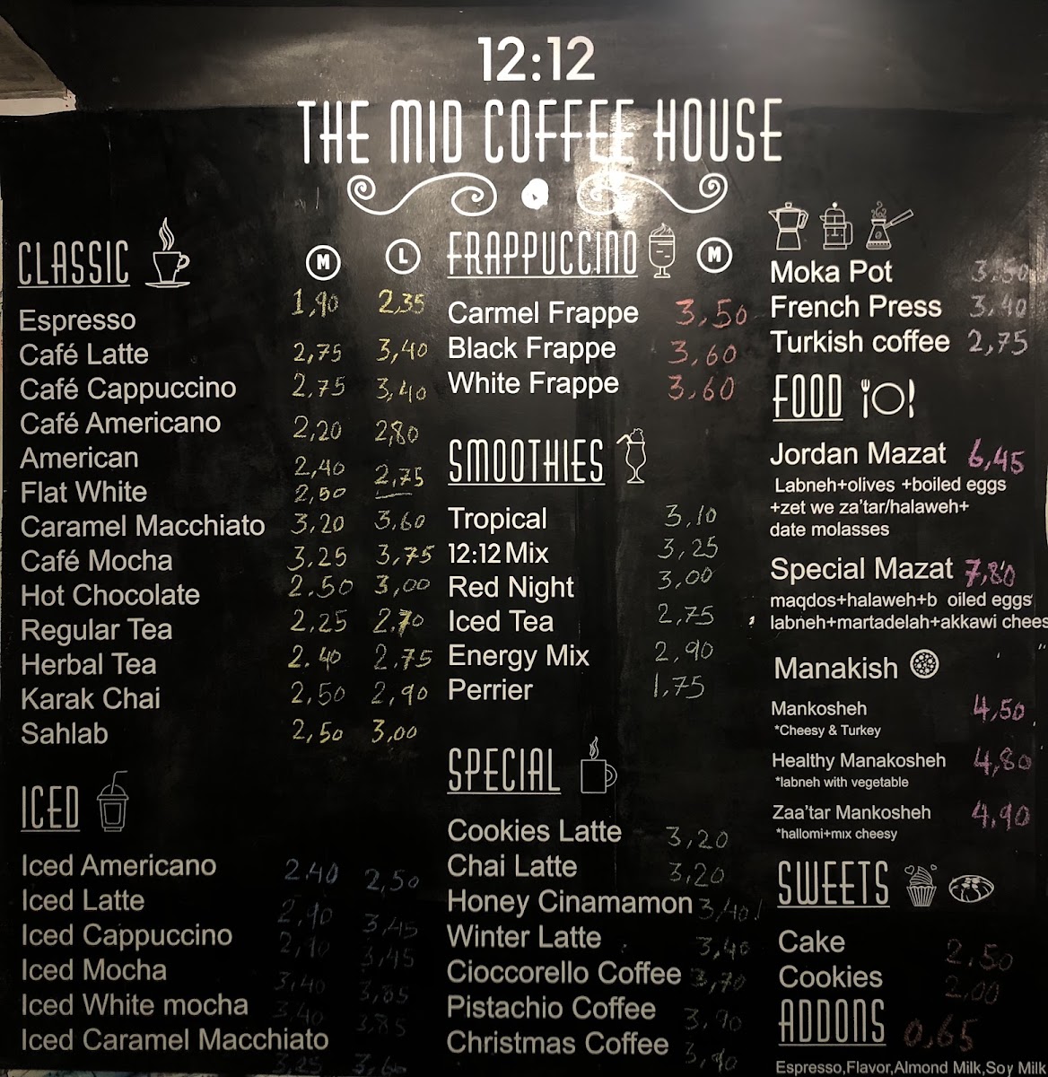 12:12 the mid coffeehouse menu board
