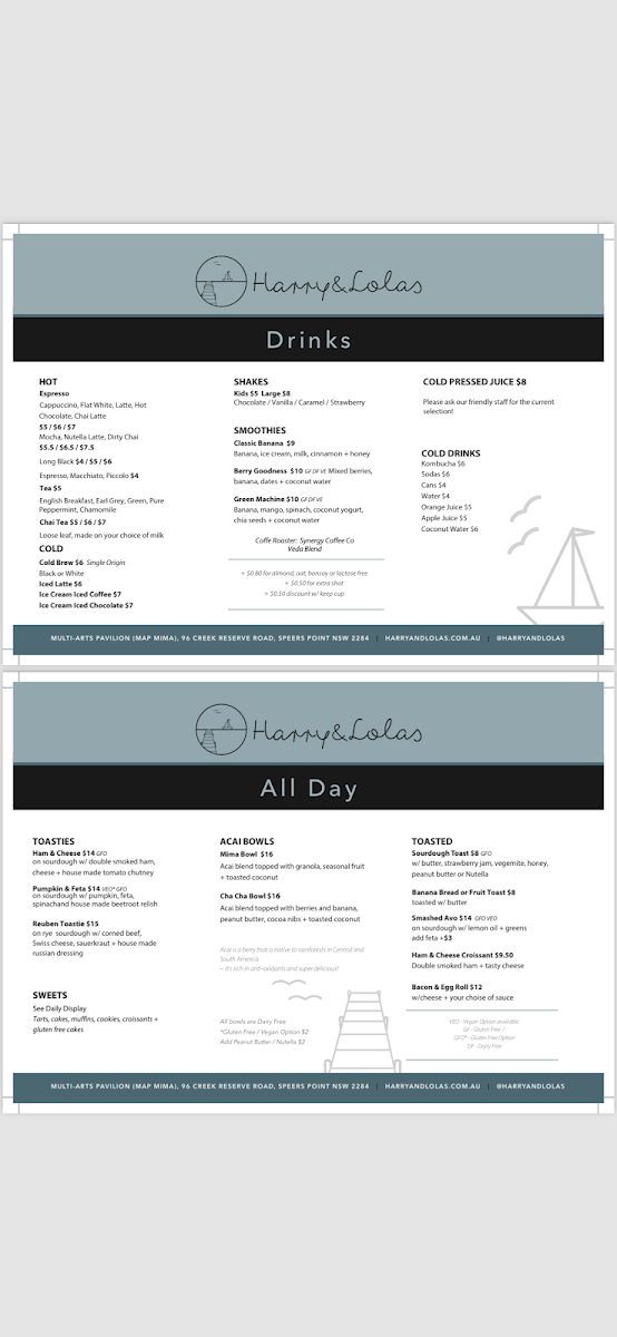 Harry and Lola's menu board