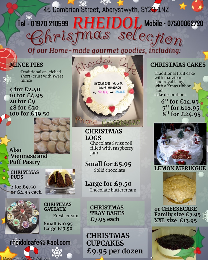 Rheidol Café and Cakery menu board