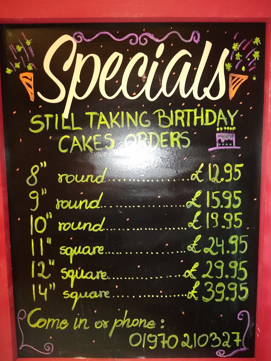 Rheidol Café and Cakery menu board