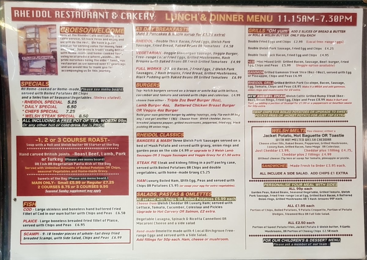 Rheidol Café and Cakery menu board