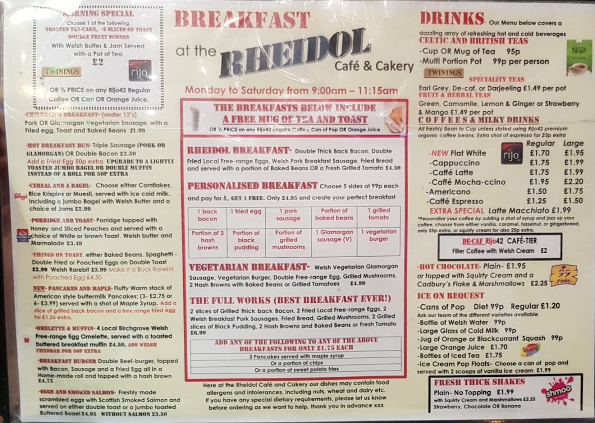 Rheidol Café and Cakery menu board