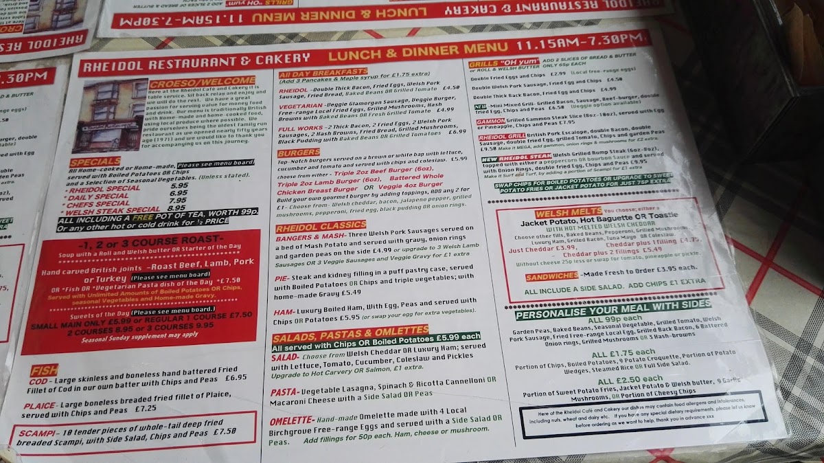 Rheidol Café and Cakery menu board