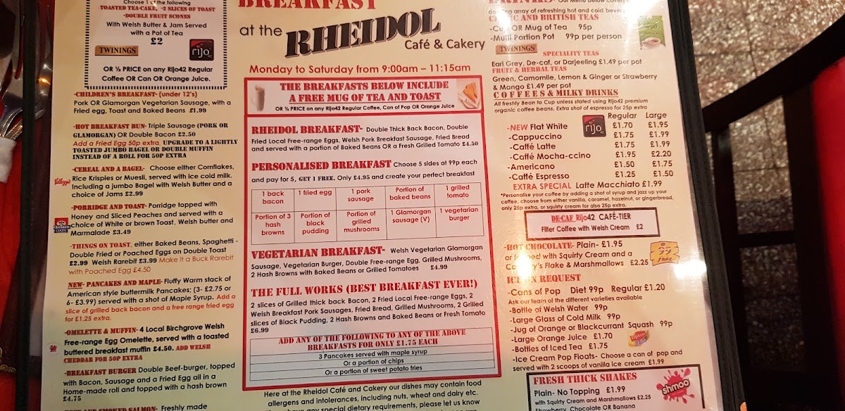 Rheidol Café and Cakery menu board