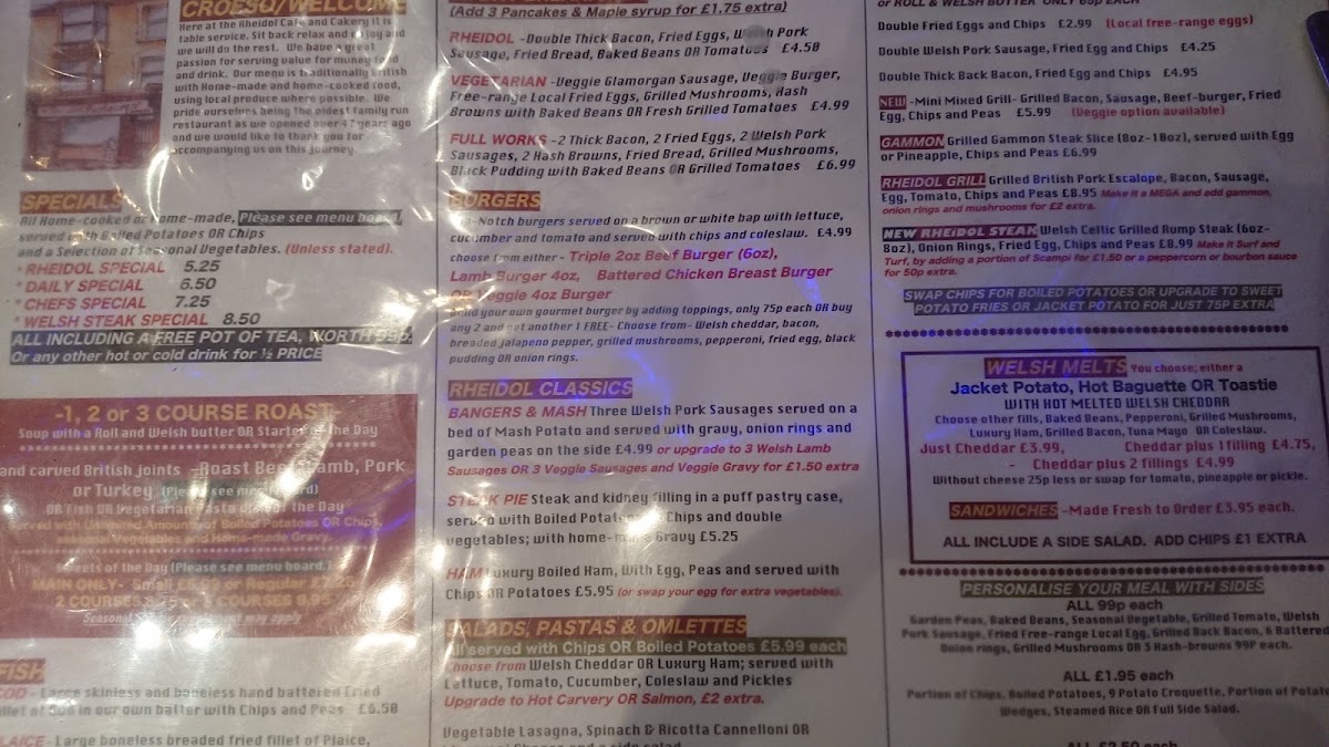 Rheidol Café and Cakery menu board