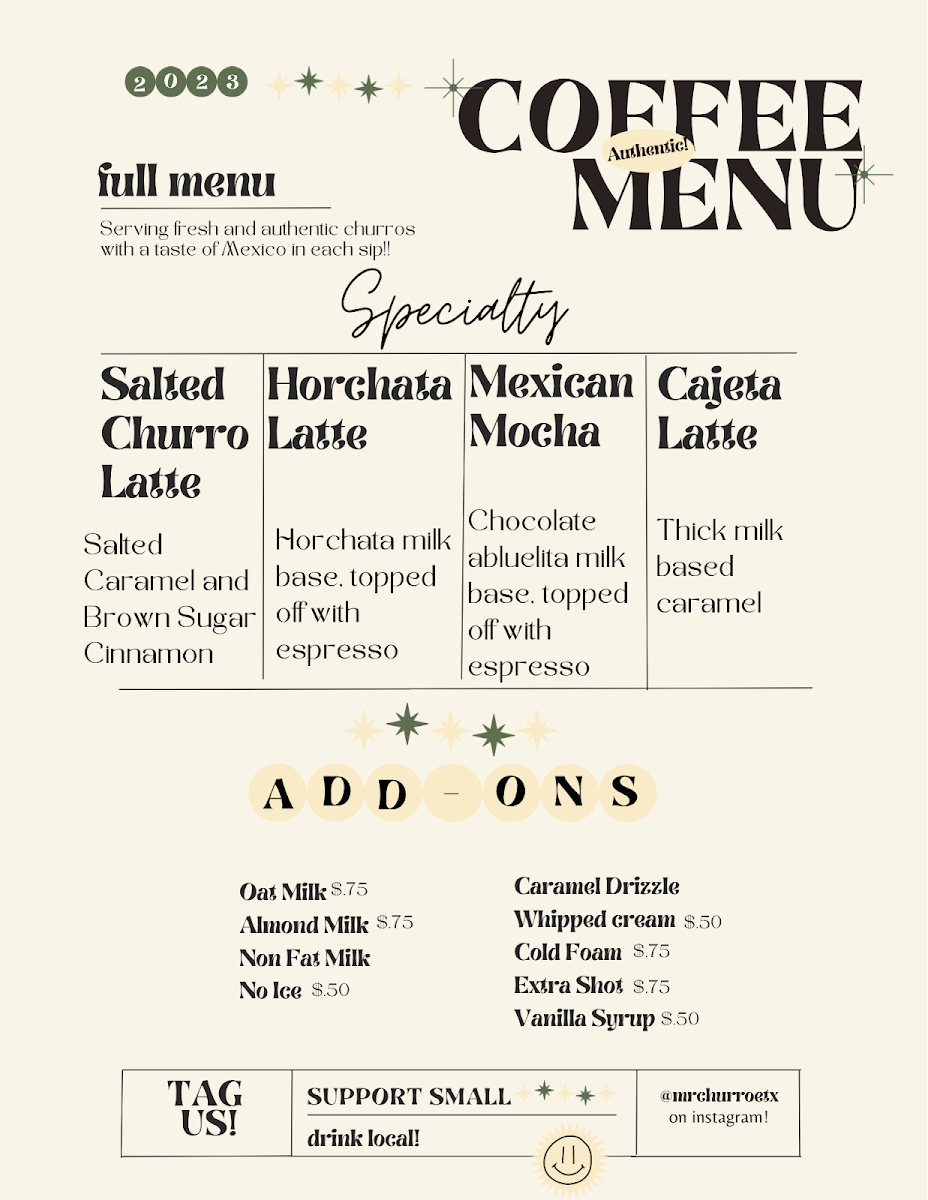 Mr. Churro menu board