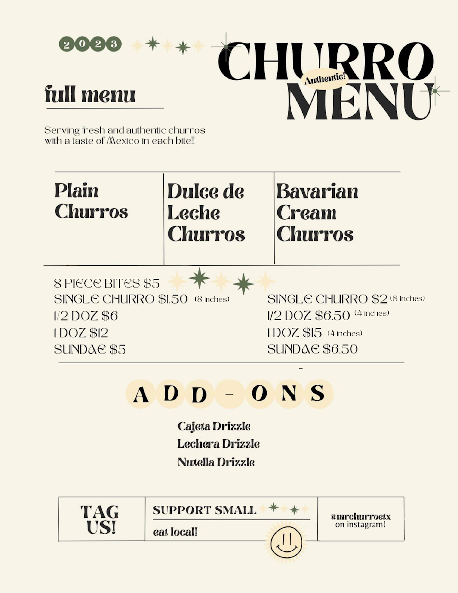 Mr. Churro menu board