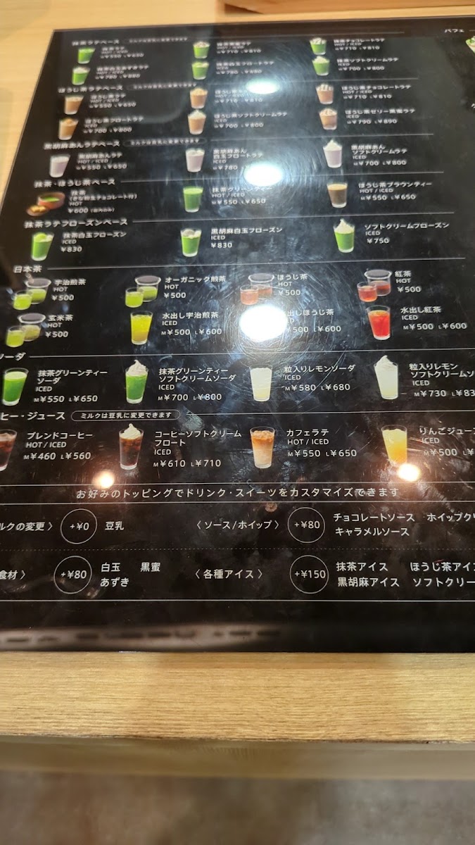 nana's green tea (Tokyo Dome City LaQua) menu board