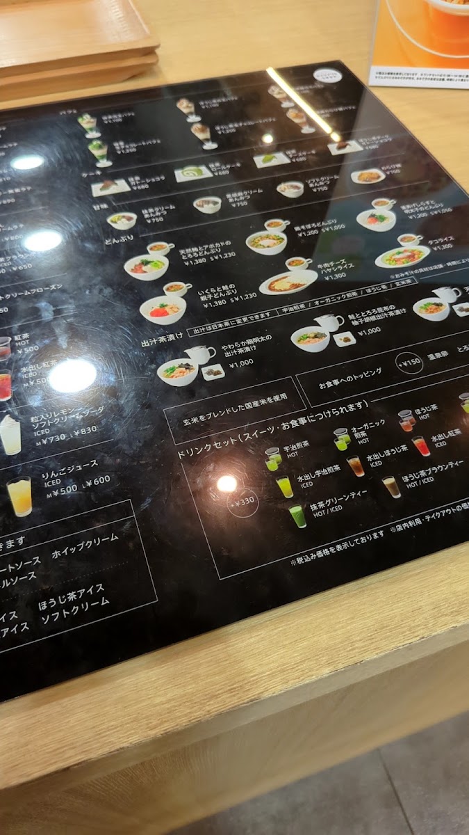 nana's green tea (Tokyo Dome City LaQua) menu board
