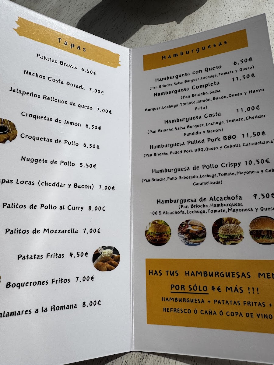 Cafeteria Costa Dorada menu board