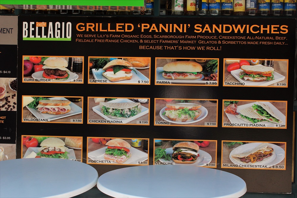 Caffe Bella menu board