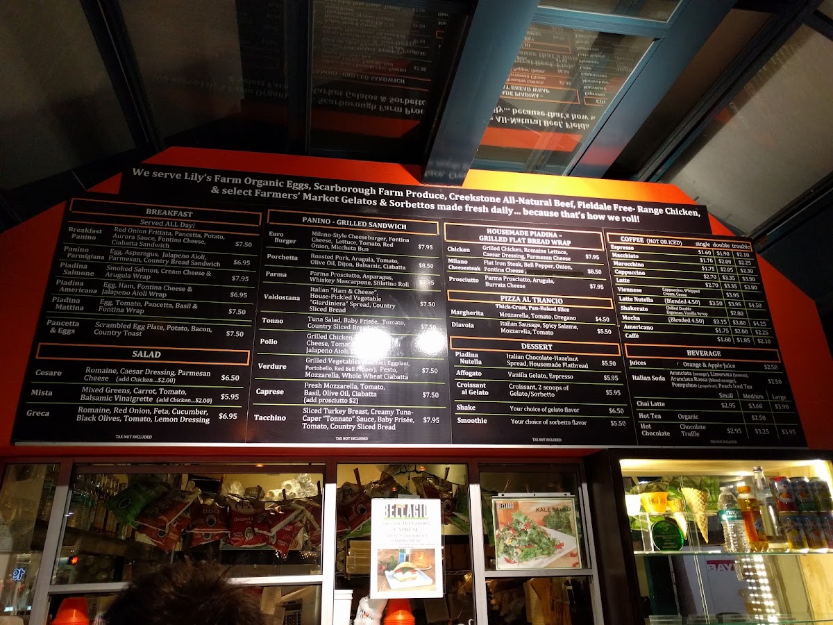 Caffe Bella menu board