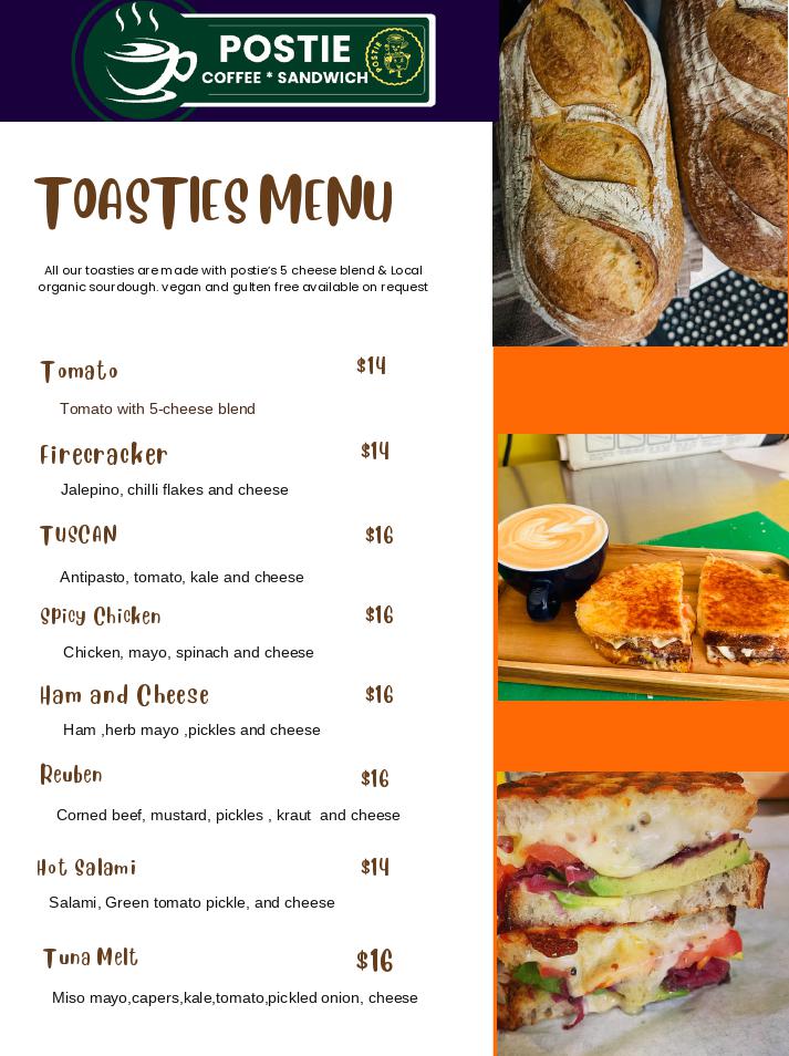 Postie Coffee menu board
