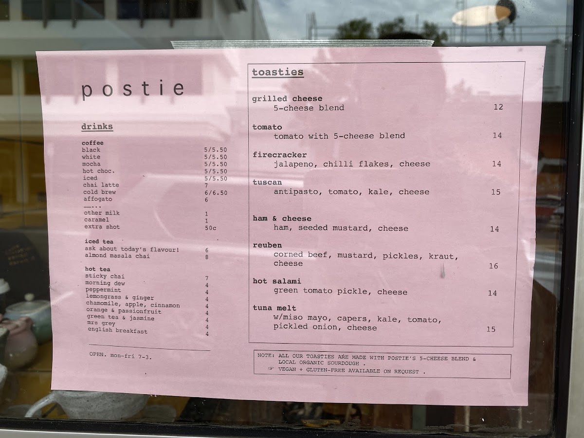 Postie Coffee menu board