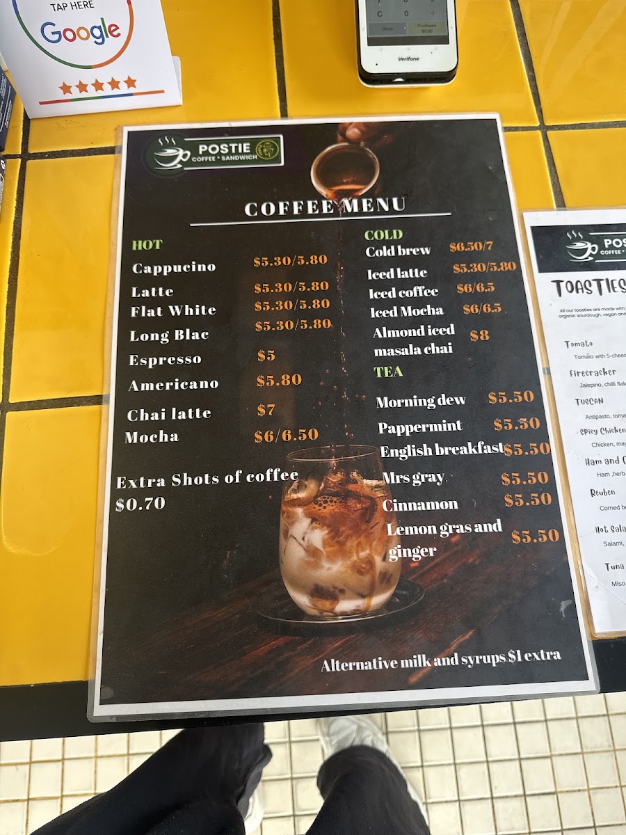 Postie Coffee menu board