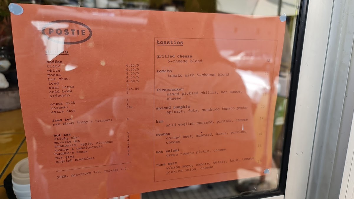 Postie Coffee menu board