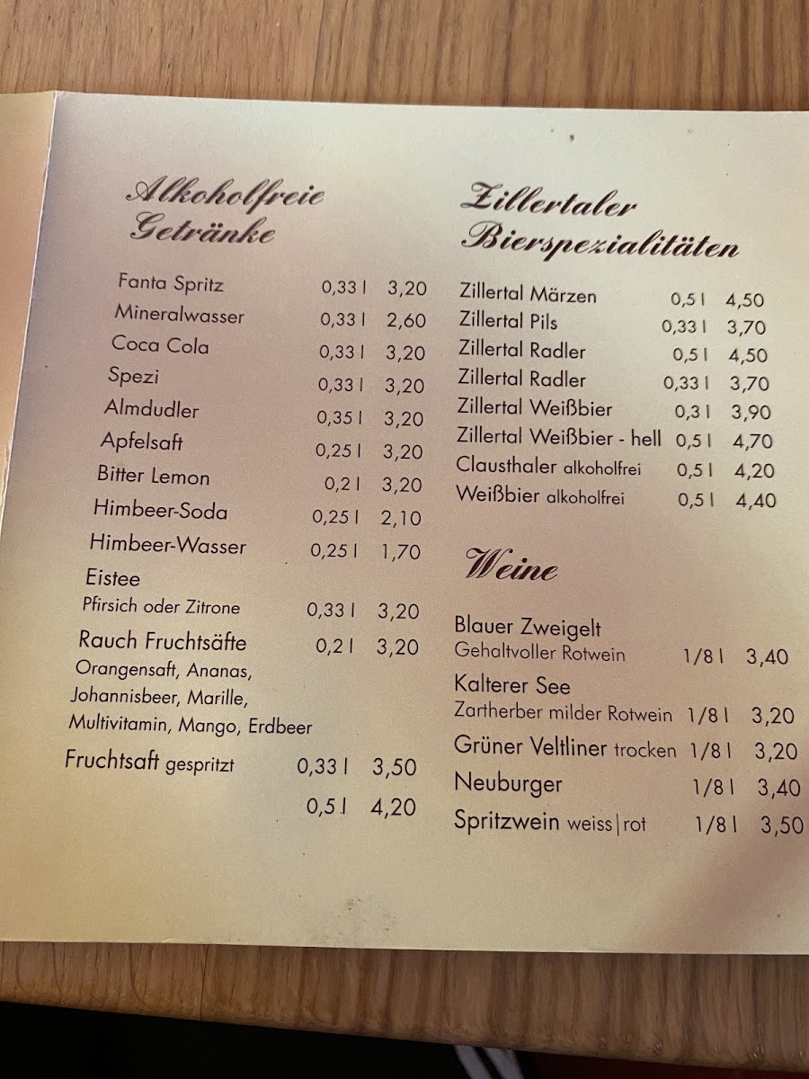 Café-Konditorei Edelweiß menu board