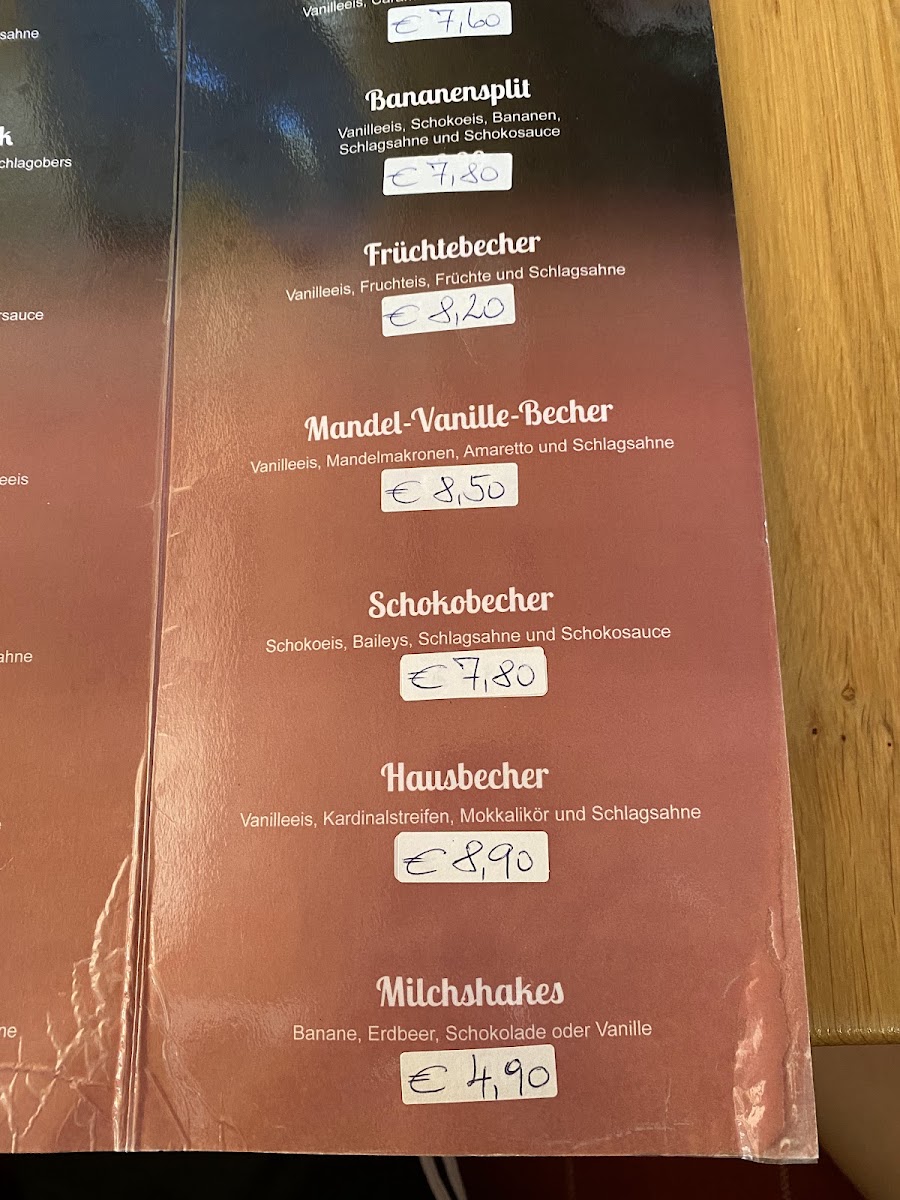 Café-Konditorei Edelweiß menu board