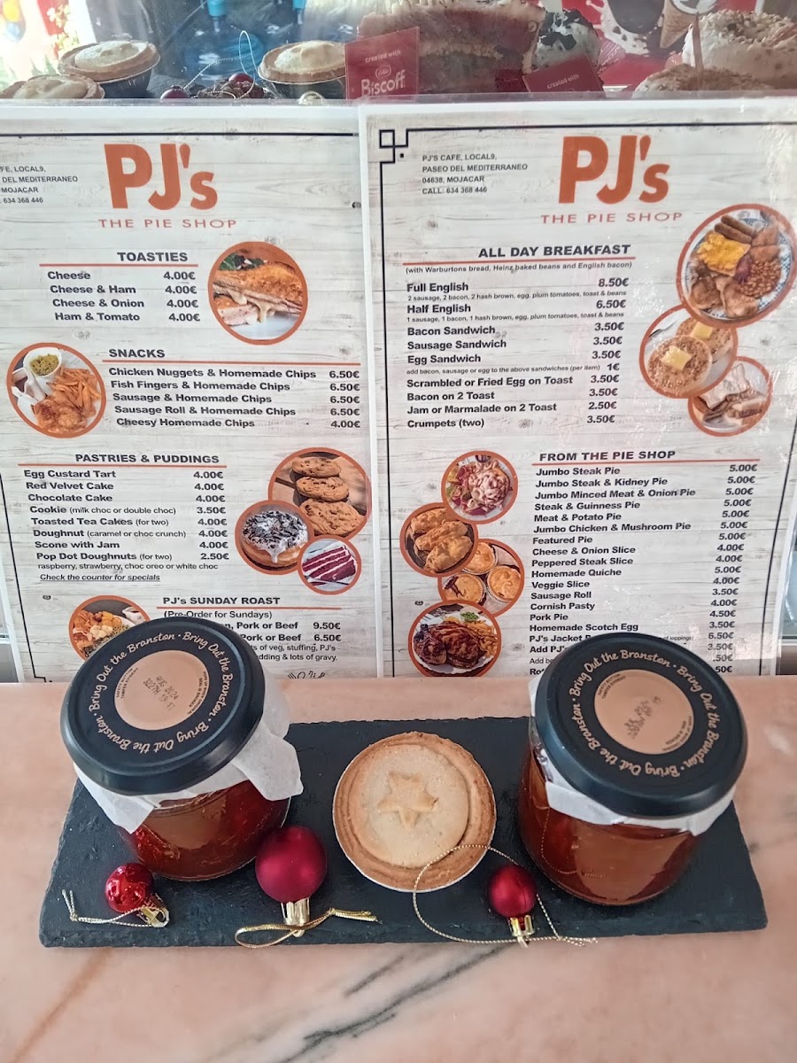 PJ's The Pie Shop menu board