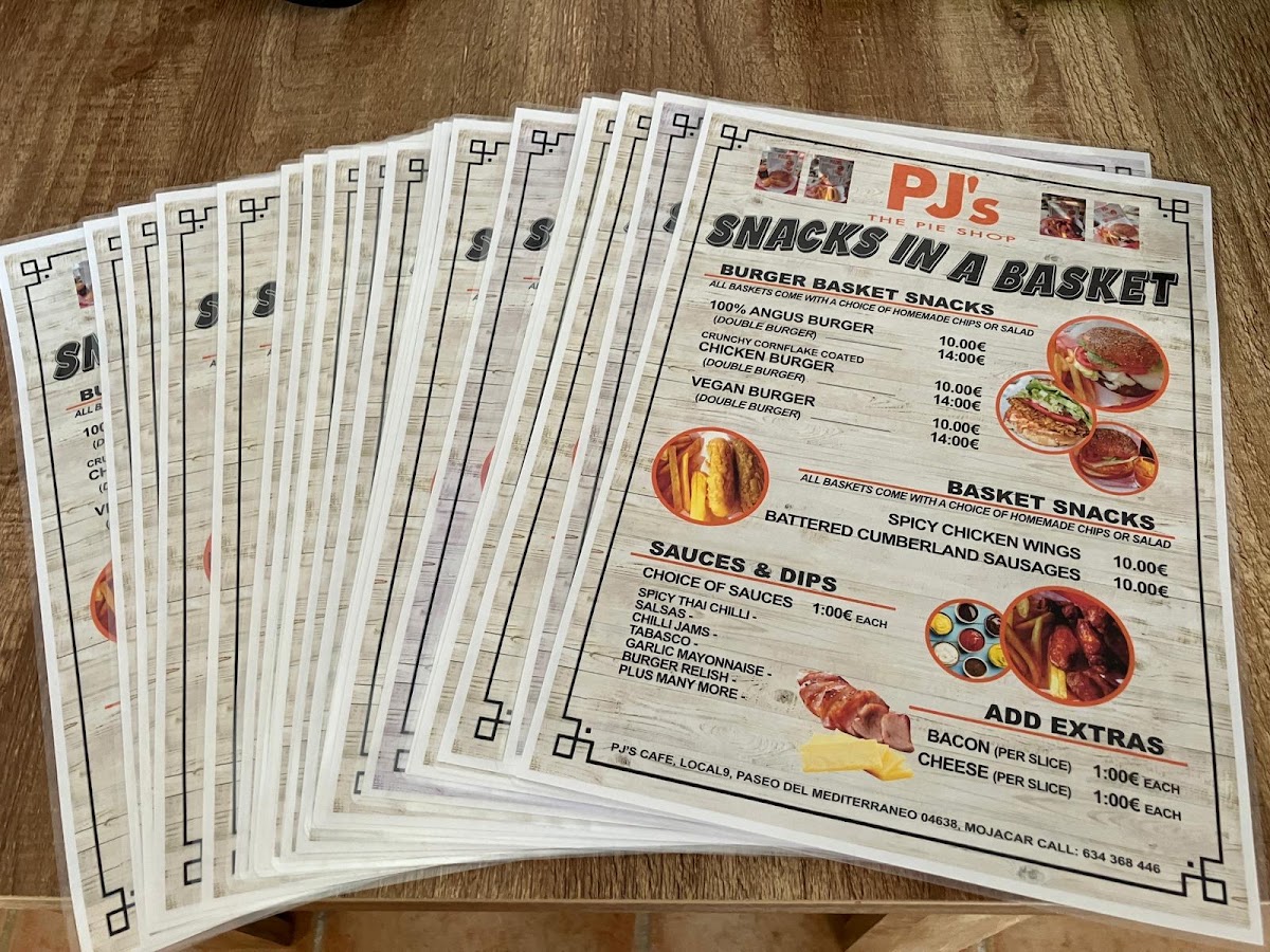 PJ's The Pie Shop menu board