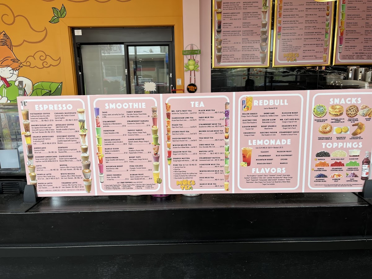 MOE'S TEA - Boba, Espresso, Drive-Thru & MORE! menu board