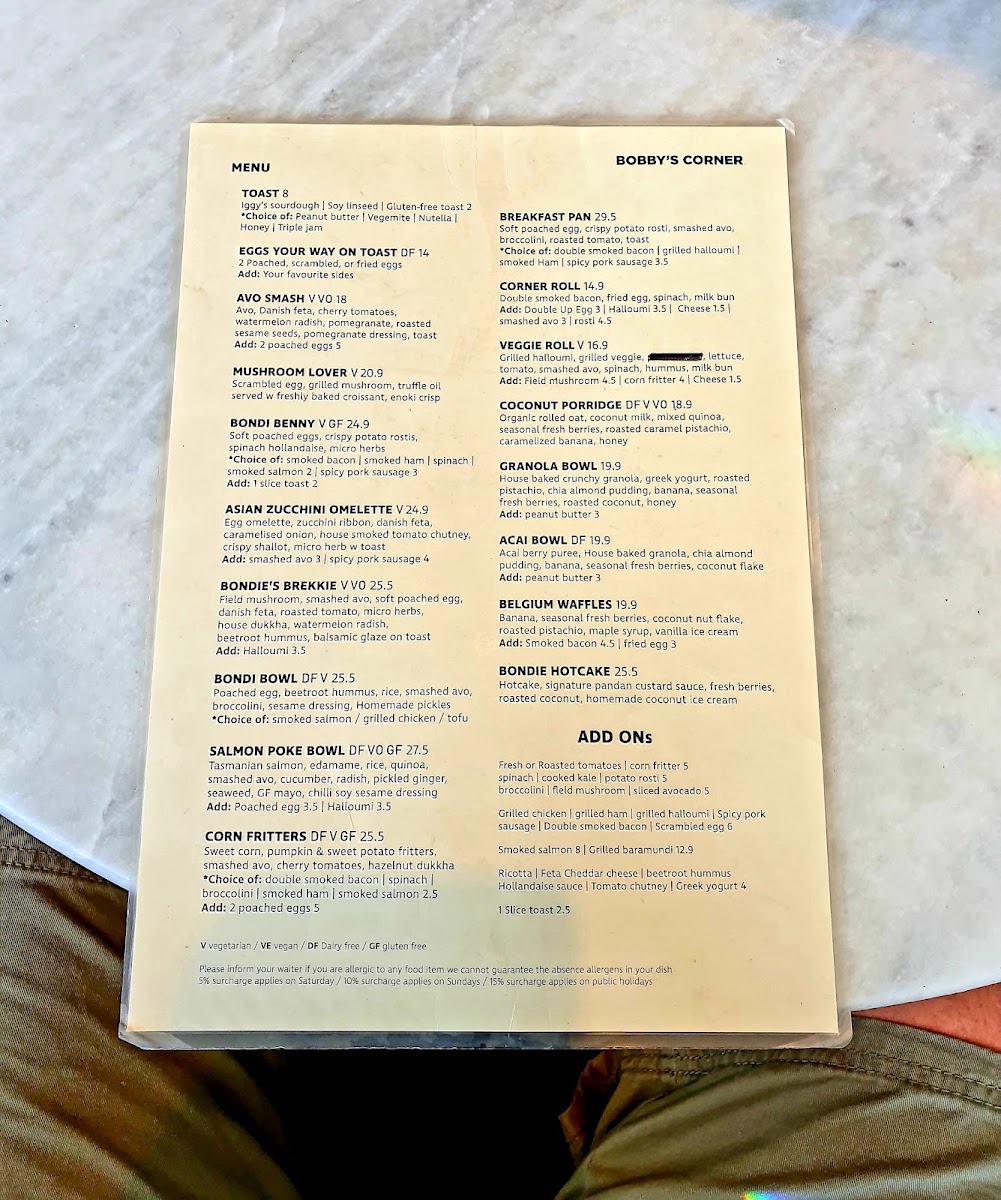 The Bondie Corner menu board