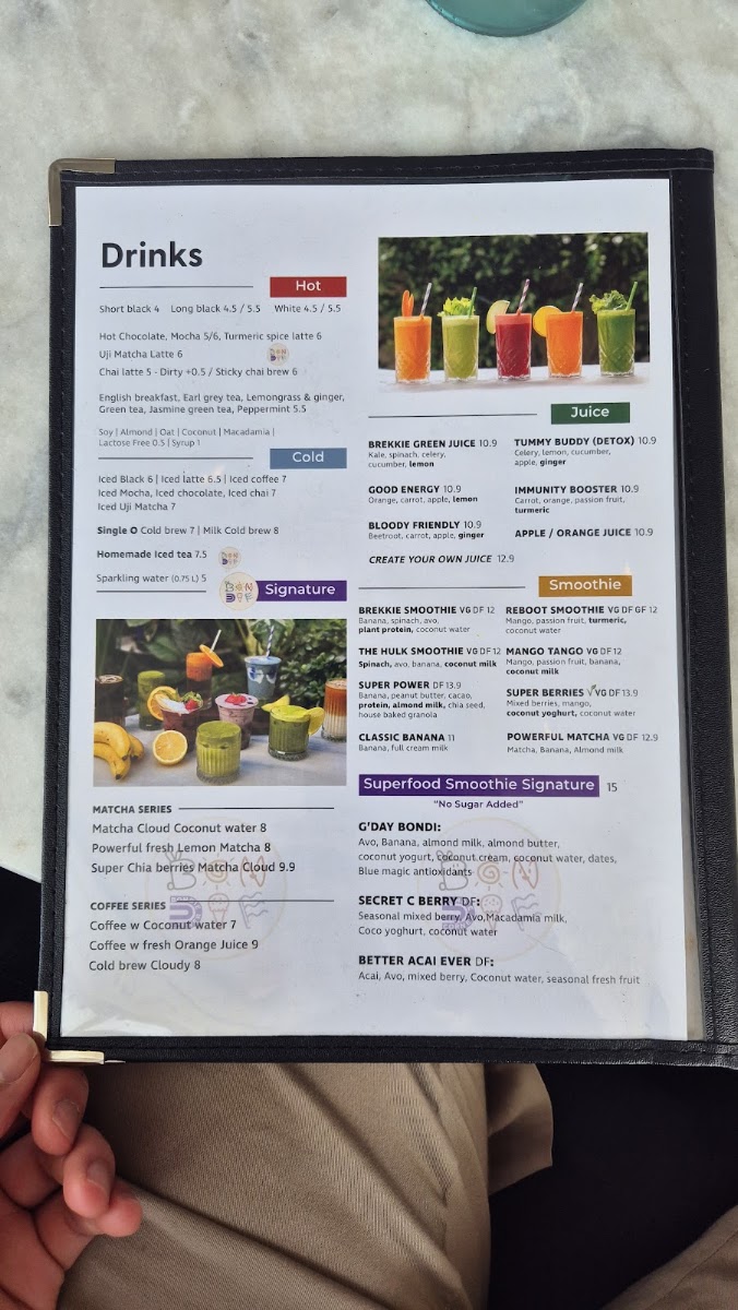 The Bondie Corner menu board