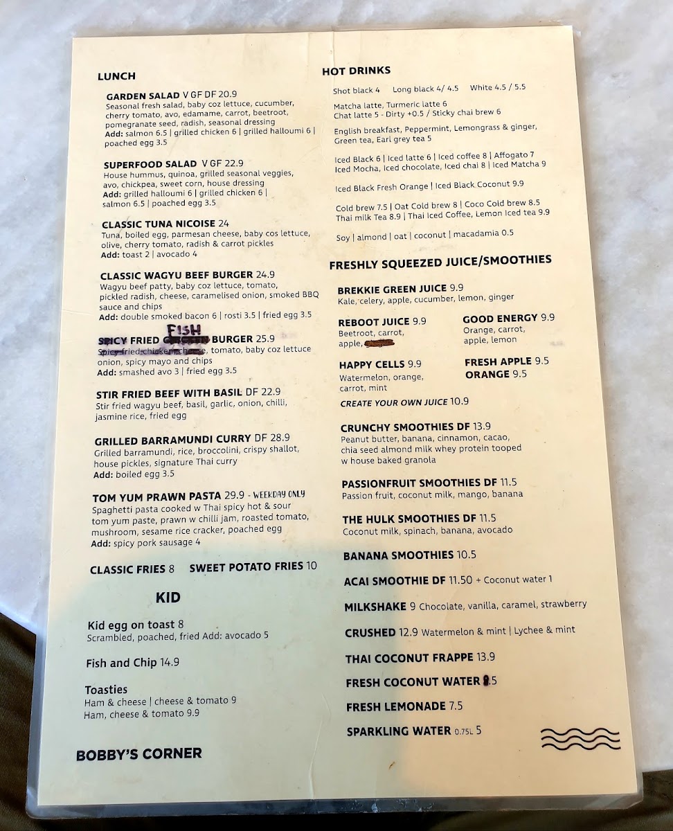 The Bondie Corner menu board