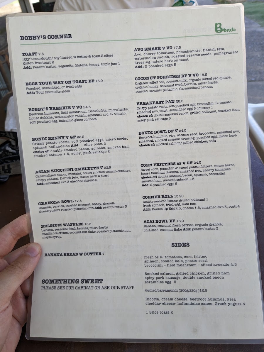 The Bondie Corner menu board